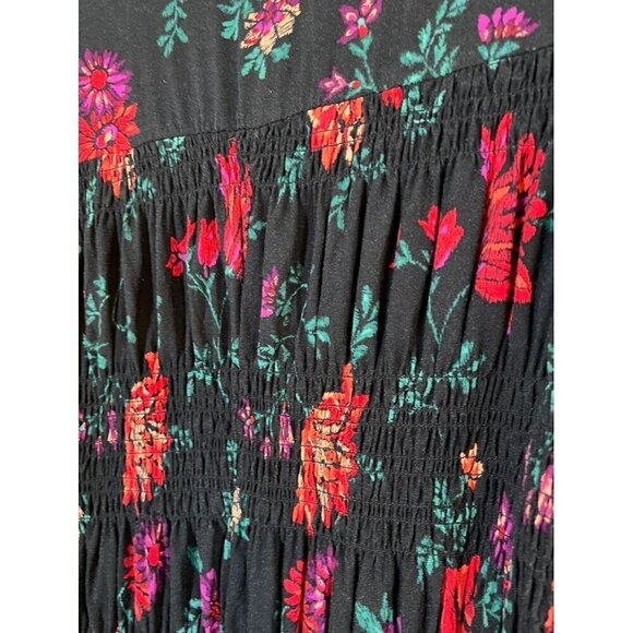 Torrid Top Women 1X Black Floral Smock Tropical Western Boho Hippie Festival 80s - Picture 9 of 15